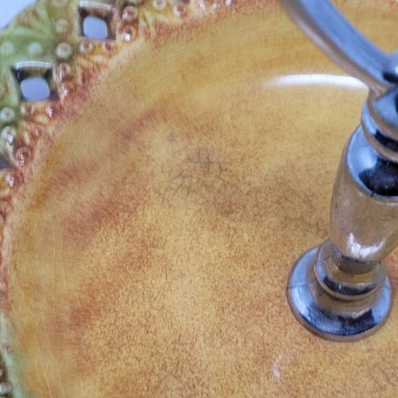 Vintage Mid Century Modern Tidbit Trays Serving Dish Mustard Avocado Top Handle - Picture 5 of 7